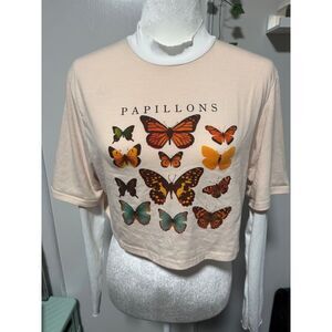 Romwe Butterfly Print Long Sleeve Mock Neck Top Aesthetic Cottagecore